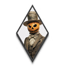 Rustic pumpkin man in aged top hat Canvas Art Print dressed in vintage Halloween fashion with eerie Diamond Shaped Art