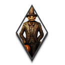 Gothic Halloween scarecrow with wicked grin Canvas Embossed Print styled in antique horror and framed in Diamond Shaped Art