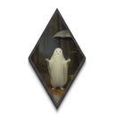 Ghost in the Rain with Umbrella Halloween Diamond Shaped Art Dark Forest Canvas Art Print Gothic Cute Spooky Home Decor