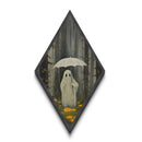 Dripping Umbrella Ghost Diamond Shaped Art in Haunted Woods Canvas Embossed Print Halloween Aesthetic Creepy Cute Wall Art