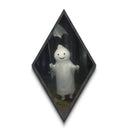 Mysterious Ghost with Umbrella Diamond Shaped Art in Pumpkin Patch Halloween Canvas Art Print Dark Academia Spooky Forest Theme