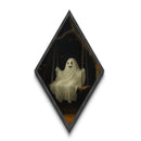 Gothic Diamond Shaped Art featuring smiling ghost on rope swing, moody Victorian Halloween Canvas Art Print in spooky forest