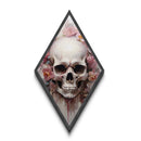 Goth Skull Bleeding Roses Diamond Shaped Art, Floral Macabre Canvas Art Print Blending Romantic Grunge and Halloween Aesthetic