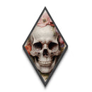 Diamond Shaped Art Featuring Cracked Skull Surrounded by Flowers, Creepy Romantic Canvas Embossed Print with Gothic Flair