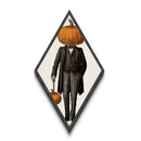 Dapper Pumpkin Gentleman in Suit Diamond Shaped Art Canvas Embossed Print halloween gothic style vintage victorian haunted theme