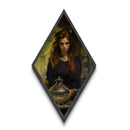 Apothecary Sorceress with Potions Diamond Shaped Art Halloween Gothic Aesthetic Canvas Embossed Print in Moody Lighting