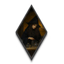 Dark Academia Witchcraft Scene Diamond Shaped Art with Glass Bottles and Spellcasting Canvas Art Print for Haunted Ambiance