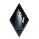 Cute Lil Ghost Holding A Candle, Canvas Textured Print, Diamond Shaped Art, Halloween Decoration, Victorian Ghost Painting Print