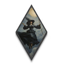 Victorian Flying Witch Halloween Wall Art, Diamond Shaped Canvas Art Print, Halloween Paintiny, Witchy Decor