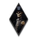 Victorian Skeleton in Black Rose Lapel Diamond Shaped Art Canvas Embossed Print Gothic Halloween Macabre Aristocrat Decor