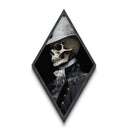 Side Profile Skull in Silver Trim Diamond Shaped Art Canvas Art Print Baroque Vampire Gothic Halloween Aesthetic Artwork