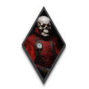 Skeleton Timekeeper in Red Uniform Diamond Shaped Art Canvas Art Print Steampunk Gothic Halloween Decor with Antique Flair