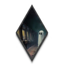 Haunted Arcade Scene with Ghost Diamond Shaped Art Canvas Art Print Retro Eerie Halloween Aesthetic Creepy Ghostcore Artwork