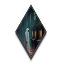 Melancholy Spirit at Arcade Machine Diamond Shaped Art Canvas Embossed Print Haunted Retro Halloween Moody Digital Decor