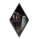 Arcade Ghost Lurking in Shadows Diamond Shaped Art Canvas Embossed Print Halloween Ghostcore Creepy Vaporwave Vibes