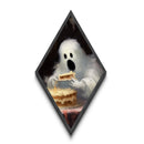 Screaming Ghost Eating Dessert Diamond Shaped Art Canvas Art Print Whimsical Halloween Dark Humor Gothic Kitchen Wall Piece