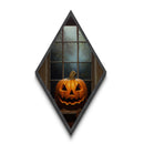 The Jack O Lantern In The Window, Diamond Shaped Canvas Embossed Art Print, Funky Dark Academia Wall Art