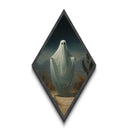 Desert Ghost Holding Robes Diamond Shaped Art Canvas Embossed Print Spooky Western Halloween Surreal Landscape Wall Art