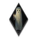 The Ghost With The Candle, Cute Victorian Dark Academia Oil Painting Print, Diamond Shaped Halloween Wall Art, Midcentury Halloween