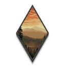 Spooky Lodge Among Pines at Dusk Diamond Shaped Art Canvas Embossed Print Halloween Mountain Gothic Forest Aesthetic Decor