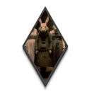 Gothic Halloween Diamond Shaped Art depicting vintage rabbit hybrid with gas mask rendered as haunting Canvas Embossed Print dark academia