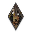 Witchy black-clad nuns with pumpkins and cats Diamond Shaped Art Canvas Art Print inspired by gothic Halloween and folk horror themes
