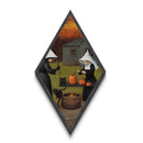 Black cats and glowing pumpkins in rural ritual Diamond Shaped Art Canvas Embossed Print steeped in Victorian witchcraft and Halloween lore