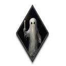 Spooky Ghost With Candle, Midcentury Modern Art, Canvas Embossed Art Print, Diamond Shaped Decor