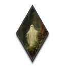 Cute Lil Ghost In The Haunted Forest, Framed Canvas Art Print, Spooky Dark Academia Oil Painting Print