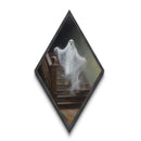 The Ghost On The Stairs, Haunted Mansion Oil Painting Print, Diamond Shaped Halloween Wall Art