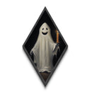Cute Ghost Is Tryin' His Best To Be Spooky, Diamond Shaped Canvas Embossed Halloween Art, Spooky Season Decor