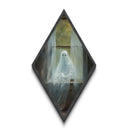 Diamond Shaped Art Ghost at Window Canvas Embossed Print, Dark Academia Halloween Wall Decor, Gothic Spirit in Haunted House Scene
