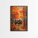 Cowboys Riding Into Town On Thanksgiving, Western Fall Decor, Framed Canvas Print, Autumn Outdoor Decor, Christmas poster