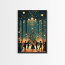 Elegant Ballroom Christmas Dance Scene with Holiday Lights and Decorations, Perfect Holiday Decor for Winter Wonderland, Framed Canvas Print