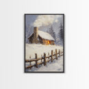 Rustic Cabin In Snow Framed Canvas Print Wall Art Christmas Home Decor, Winter Landscape Art, Cozy Winter Cabin Scene