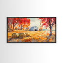 Rustic Autumn Farmhouse Scene Framed Canvas Print Fall Country Landscape with Barn Seasonal Wall Art Farmhouse Decor Holiday Gift 2024