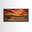 Sunset Ranch Framed Canvas Print Western Farmhouse Landscape Autumn Wall Art Large Fall Country Home Decor Above Sofa Art Piece