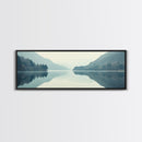 Reflections on an Overcast Day, Framed Canvas Print, Moody Decor, Foggy Landscape Painting, Panoramic Wall Art