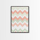 Pink and Mint Green Chevrons, MCM style Mid Century Modern Home Decor, Framed Canvas Print, Whimsical Wall Art