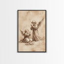 Guardian Angel Wall Art, Angel Painting, Canvas Print, Angel Decor, Angelic Wall Art, Cute Cherub Angel Sketch Art