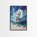 Schooner off the coast of Tripoli, Framed Canvas Print, nautical Decor, Victorian Pirate Art
