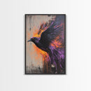 Purple Phoenix Painting Print, Framed Canvas Art, Grunge Decor, Punk Art, Wood Frame Canvas, Home Decor, Office Art