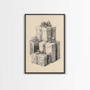 Drawing of Christmas Gifts Canvas Print - Framed Canvas - Minimalist Christmas Art - Boho Christmas Art - Rustic Christmas Art