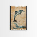 Wabi Sabi Dolphin Print, Framed Canvas Print, Dolphain Painting, Dolphin Print, Nautical Decor, Dolphin Art, Boho Style Minimalist Art