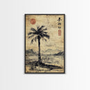 Wabi Sabi Palm Tree Coastal Art Nautical Decor, Framed Canvas Print, Japanese Style Artwork, Palm Tree Painting, Coastal Painting for Living Room