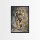 Tiger On The Hunt Framed Canvas Print, Framed Wall Art, Statement Piece, Gift For Him, Father's Day Gift, Tiger Oil Painting