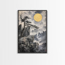 Wabi Sabi Landscape Painting Print - Japanese Style Decor - Japanese Style Art - Bonzai Tree Under a Full Moon