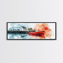 Panoramic Nautical Seacape Painting, Framed Canvas Print - Nantucket Wall Art - Beach House Art - Painting of Nantucket