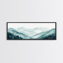 Indigo and Emerald Green Blue Ridge Mountains, Framed Canvas Print, Panoramic Home Decor, Horizontal Art, Mountain Landscape Painting