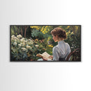 Victorian Oil Painting Print of a Woman In The Garden, Framed Canvas Print, Ready To Hang Art, Woman in Garden Painting Wall Art